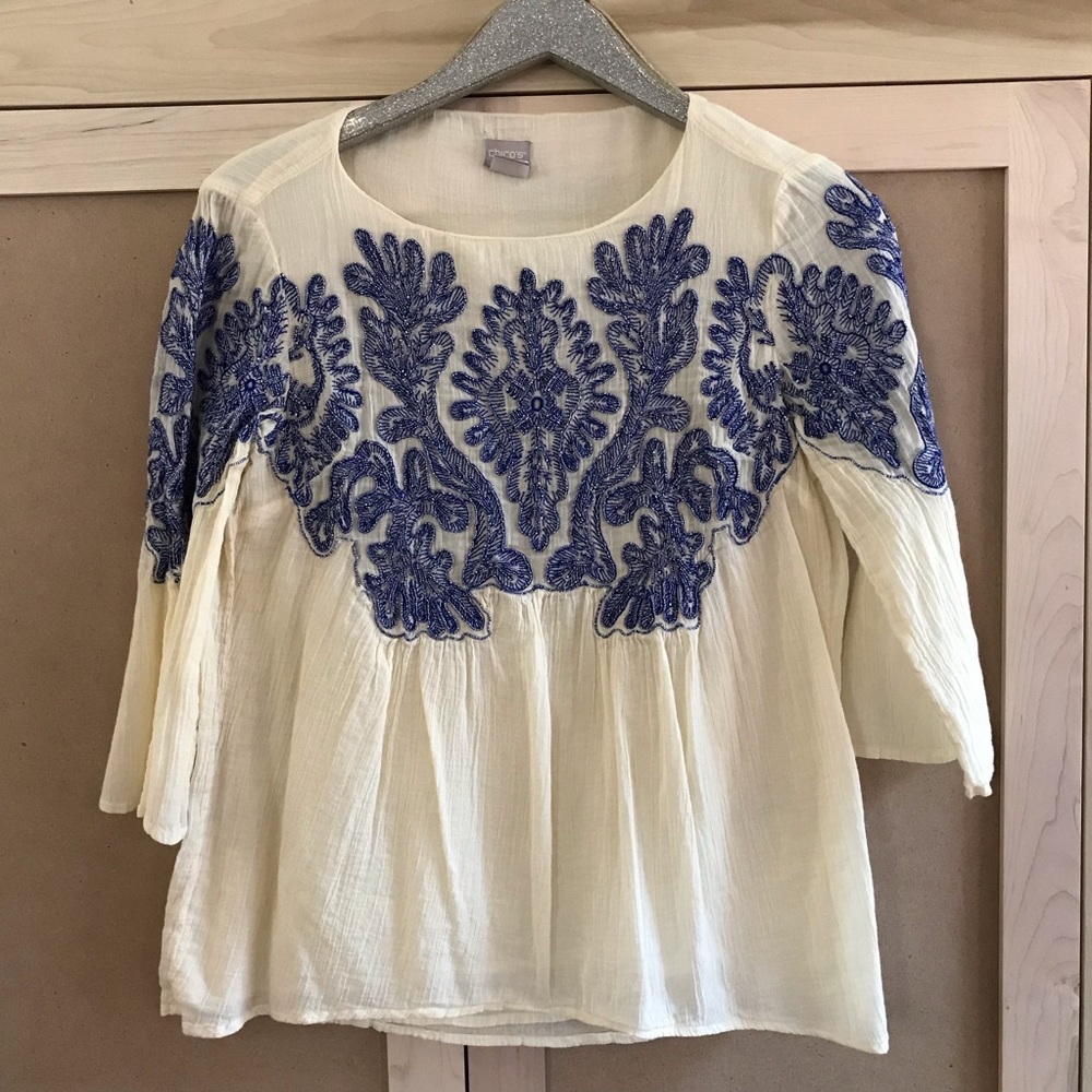 Chico’s Coral Reef Embroidered Gauzy Ocean Beach